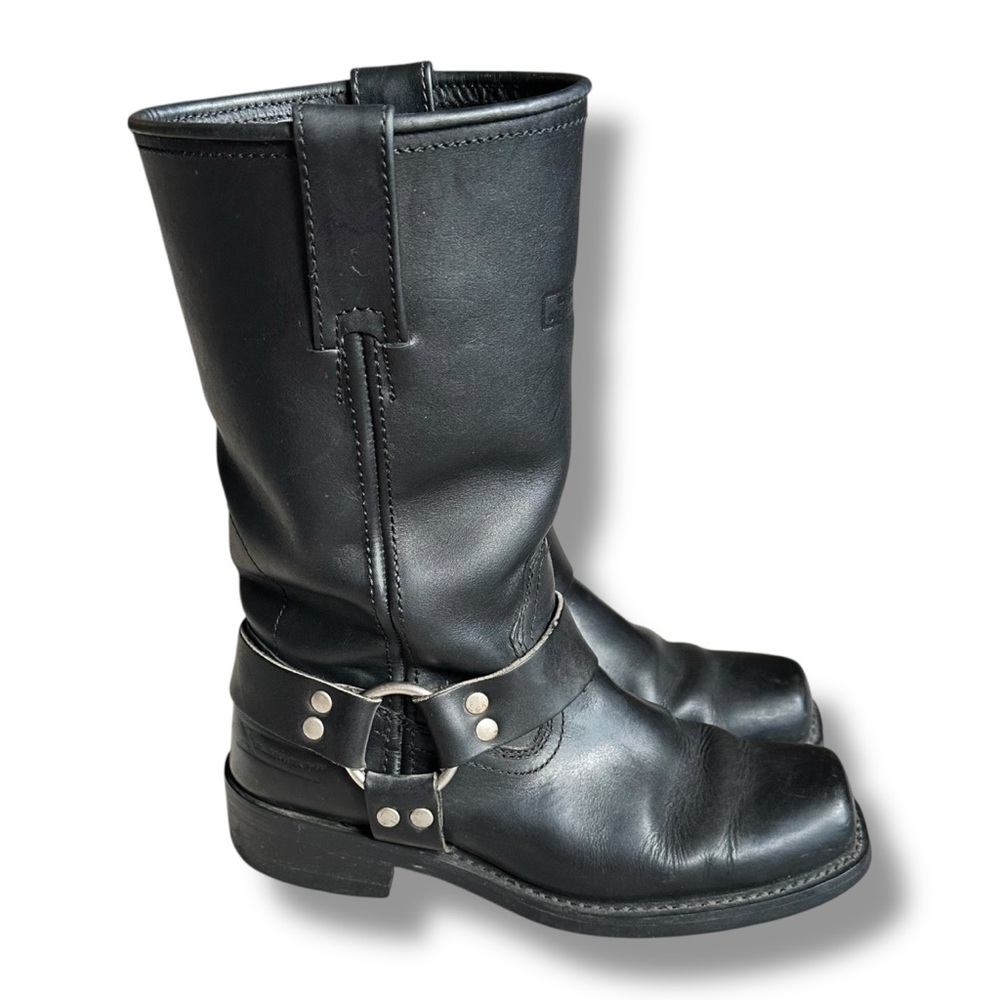 Black Women's Mid-Calf Harness Leather Boots - Picture 2 of 16